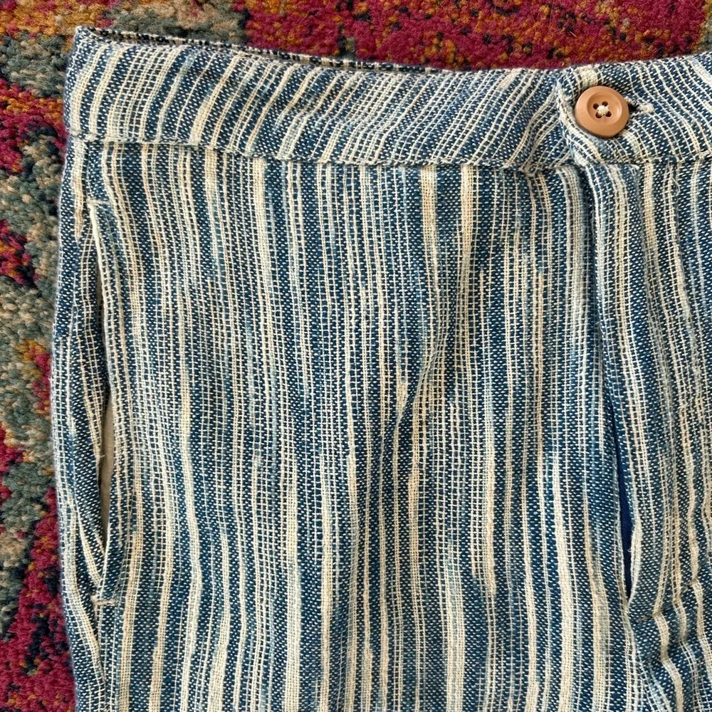NWT Free People | Women’s blue/cream striped Marta Yarn Dye Fringe Hem Pant sz 2